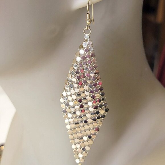 Gold Tone Mesh Earrings - Picture 2 of 4